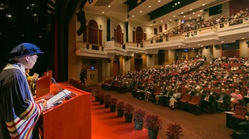 PolyU President giving speech on stage during Congregation