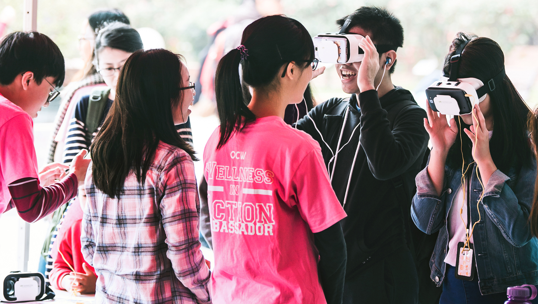 students playing VR game in booth organized by Office of Counselling and Wellness