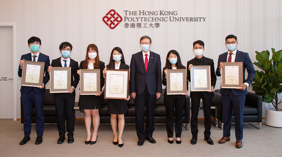 Outstanding Student Awards 2019/2020 awardees with PolyU President Professor Jin-guang Teng