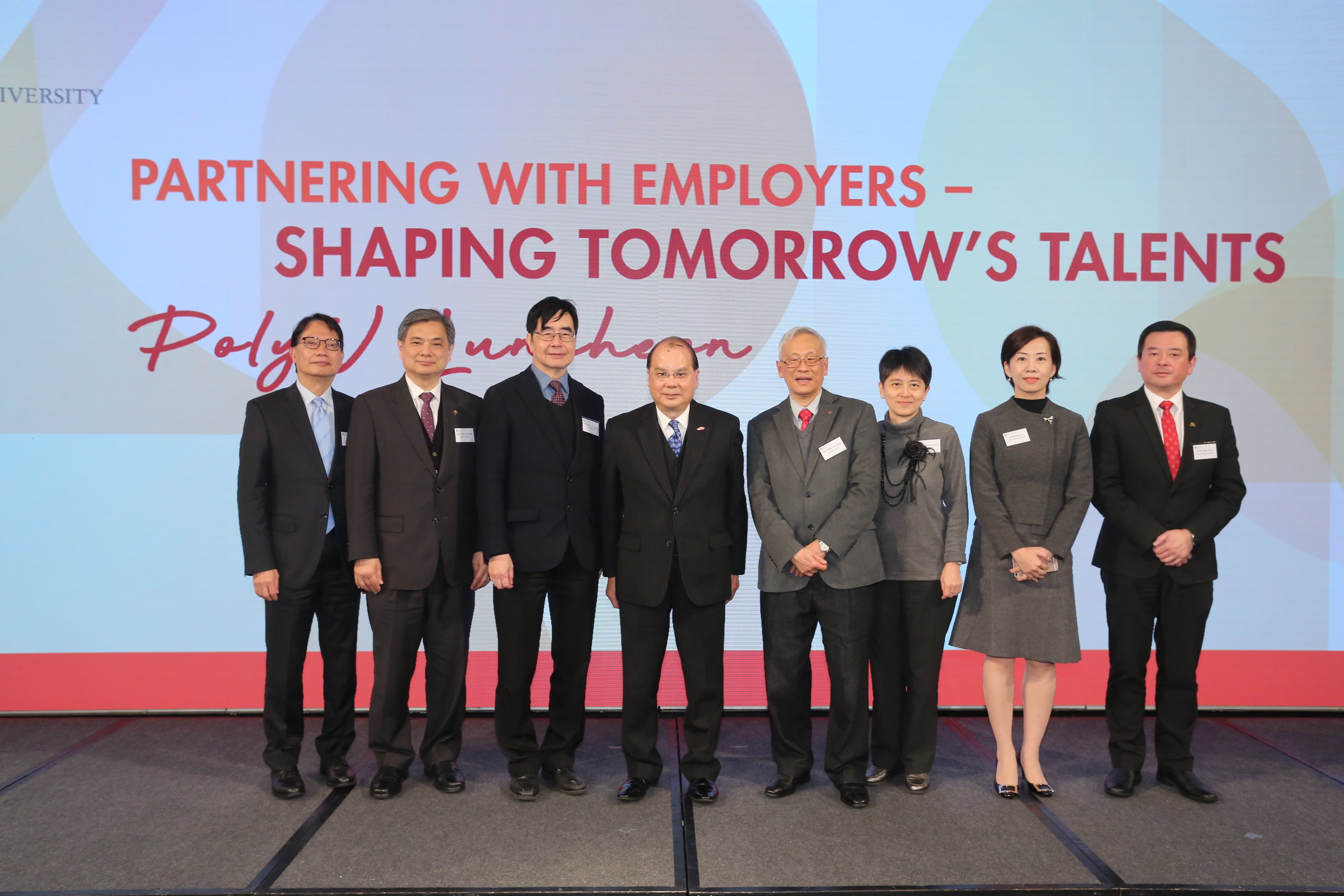 Group photo of The Hon Mr Matthew Cheung Kin-chung, Chief Secretary for Administration, HKSAR Government (4th from left), Professor Philip C. H. Chan, Interim President, PolyU (5th from left) together with the Council members and senior management of Poly