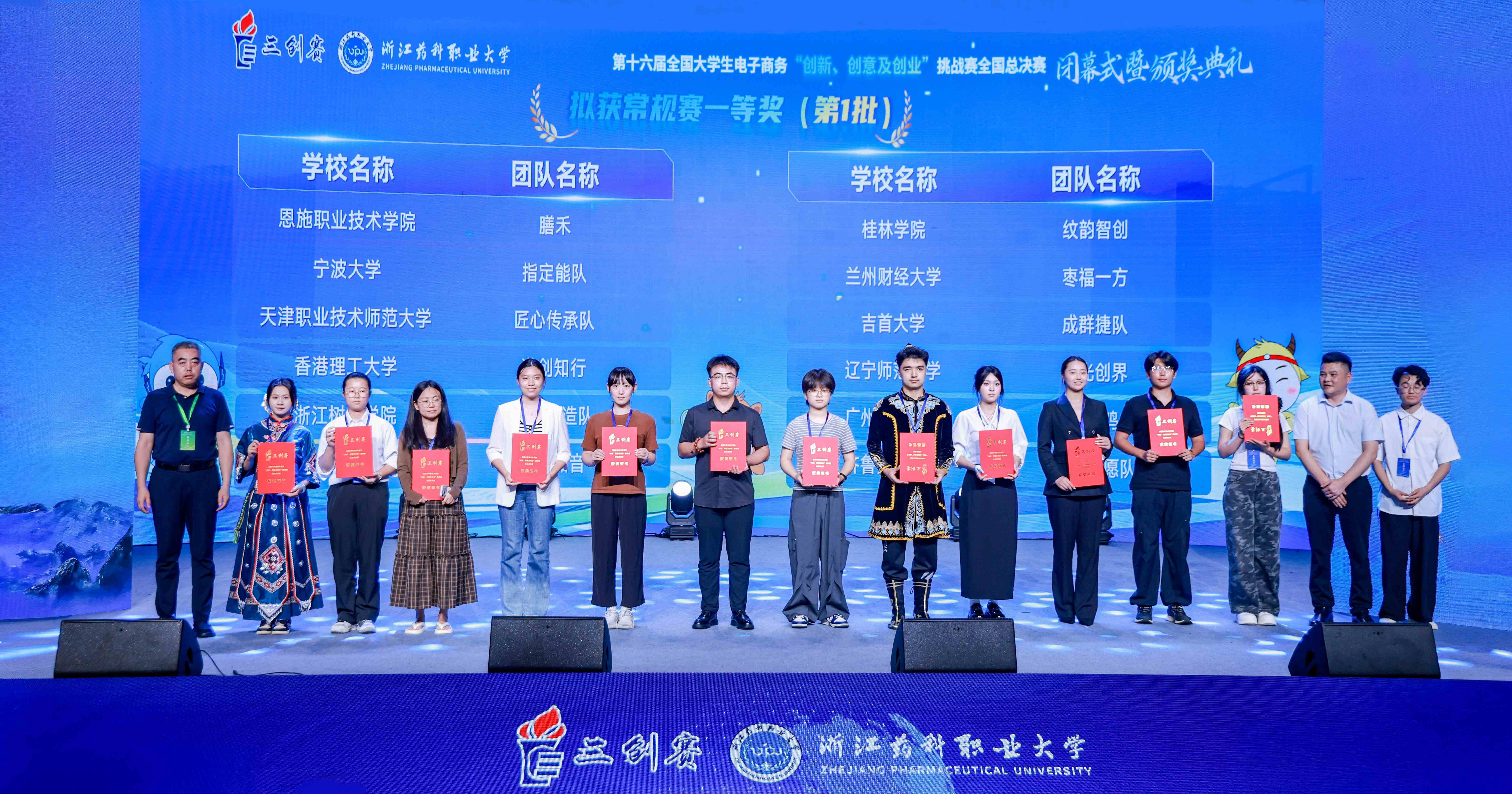 The “HK Knowledge-in-Action Innovation Team” won a National Best Innovation Award and a National First Prize for its project “Smart Sandplay Therapy System for Children with Autism” at the 3Chuang Competition National Finals. PolyU student Zhou Ke’er from the Department of Data Science and Artificial Intelligence (6th from left) represented the team to accept the award.