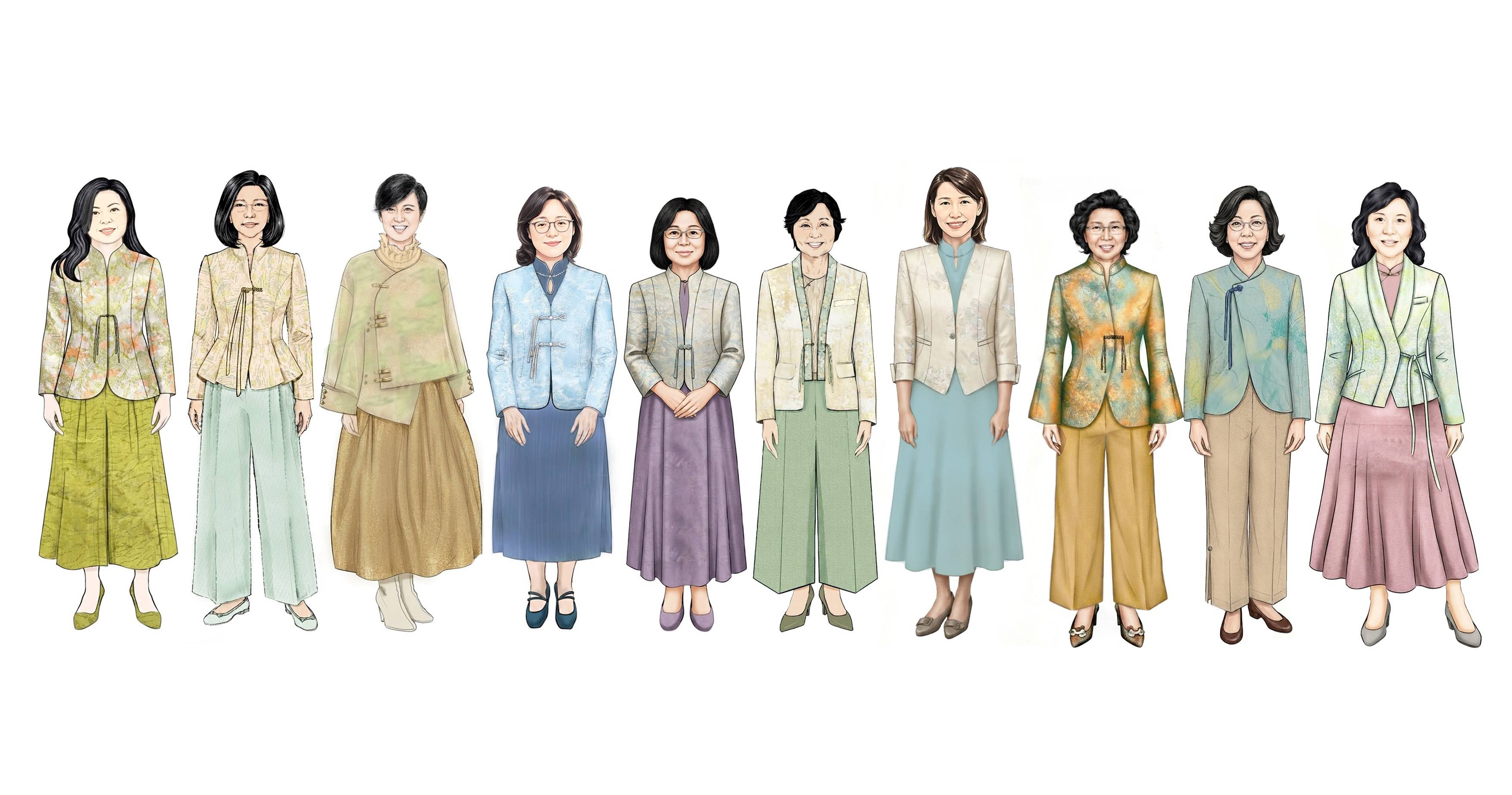 The ten sets of Neo-Chinese attire blend traditional Chinese aesthetics with contemporary fashion design. Classic elements such as diagonal-front closures, Mandarin collars and traditional Chinese frog fastenings are integrated into modern silhouettes and tailoring, preserving the elegance of Chinese attire while reflecting each wearer’s individuality and contemporary style.