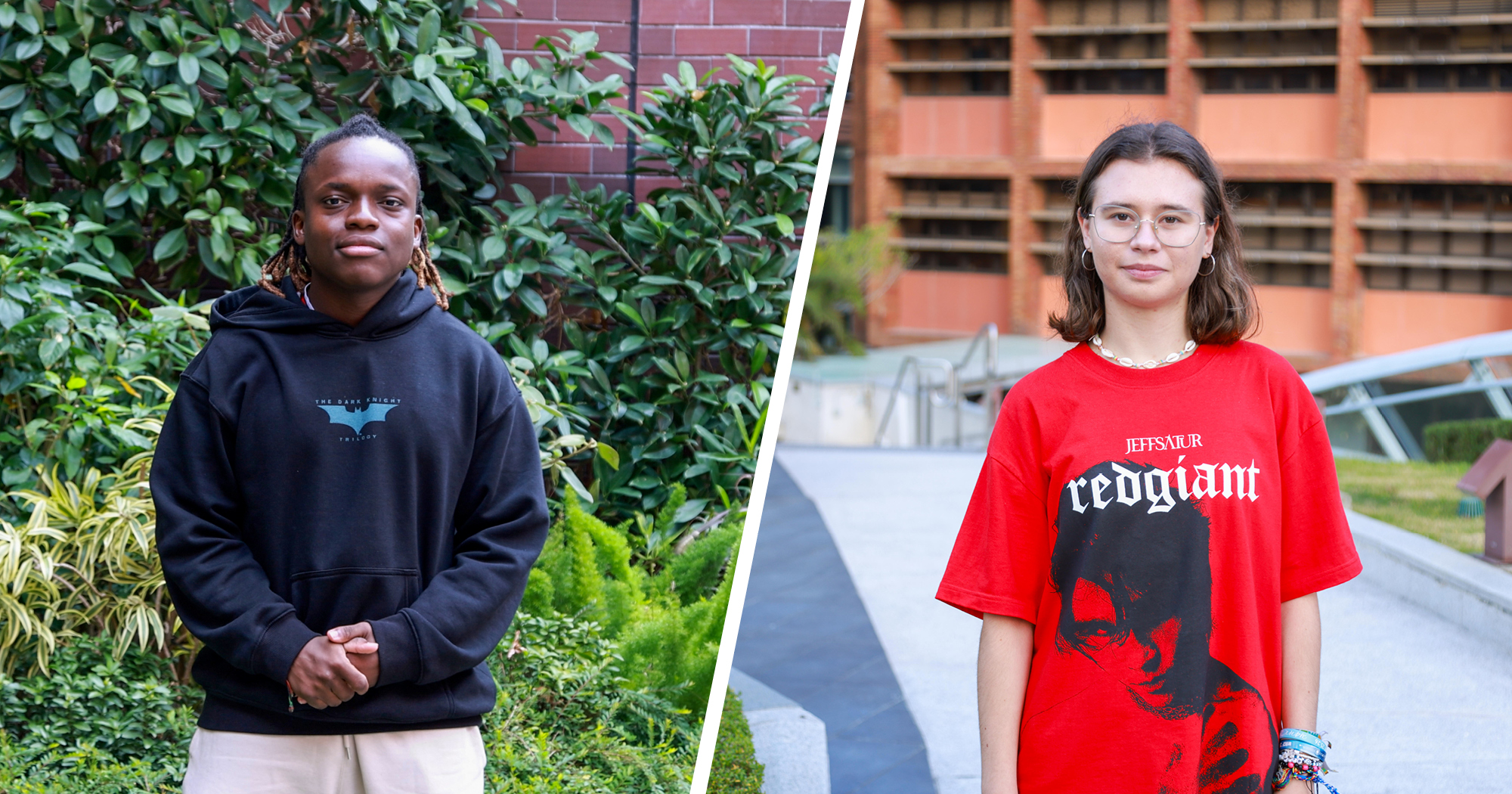 Craig Kandiro (left) from Kenya and Agnia Golenkevich (right) from Belarus enjoy learning, research, and campus life at PolyU’s diverse and welcoming community.