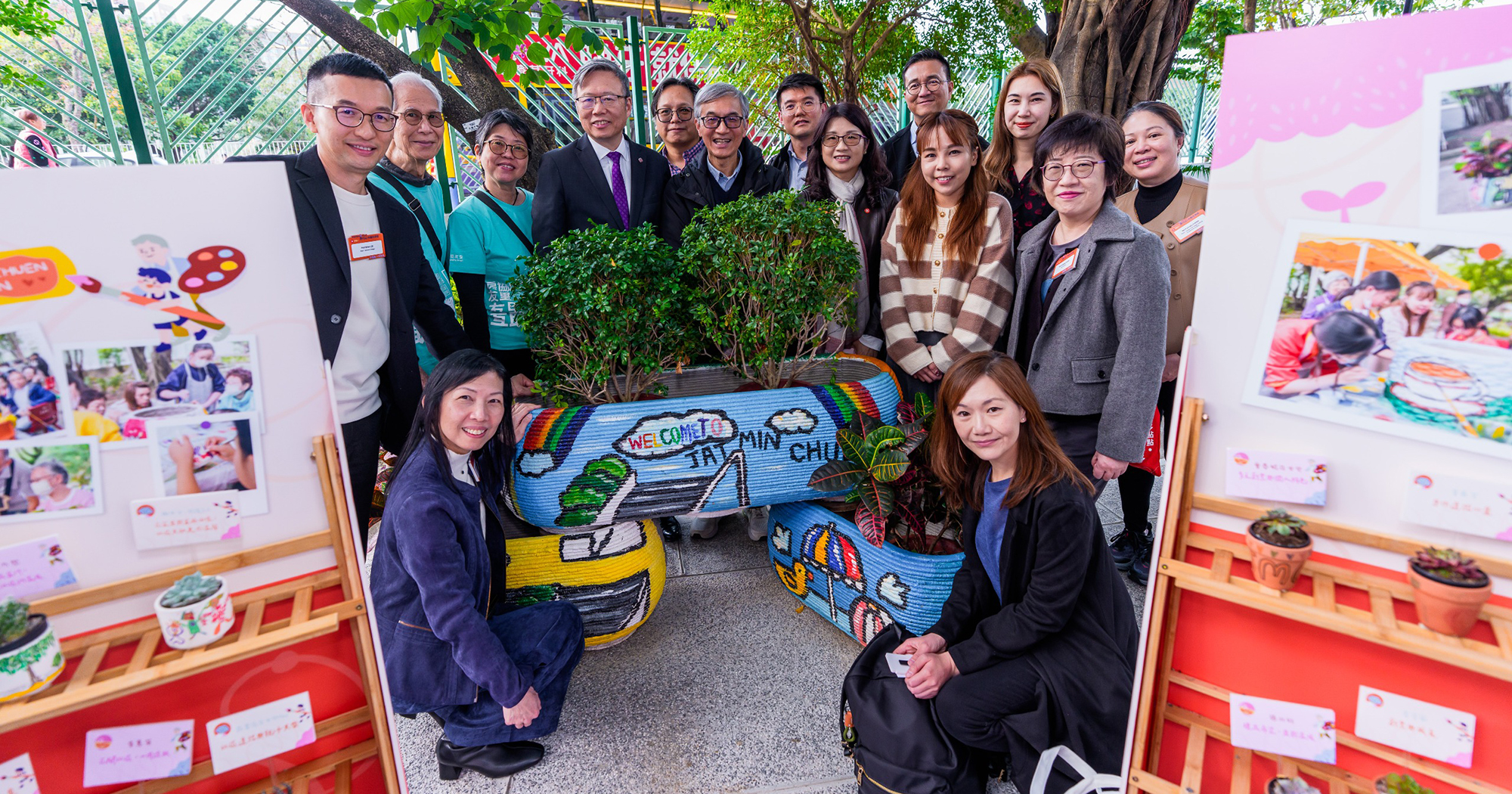The PolyU team used 3D concrete printing technology to create flower pots, with local residents contributing to the exterior design, adding more colour to the community.