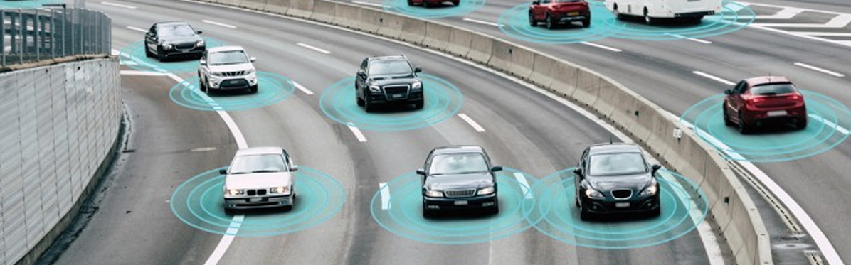 autonomous self-driving cars on a highway