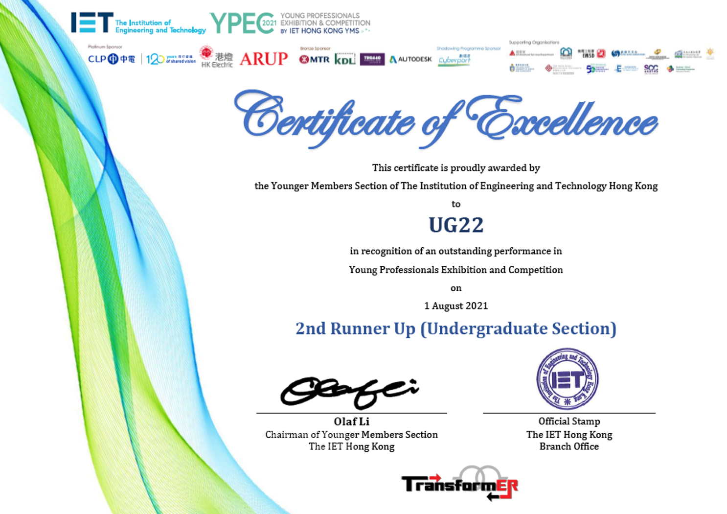 Certificate 2nd Runner Up