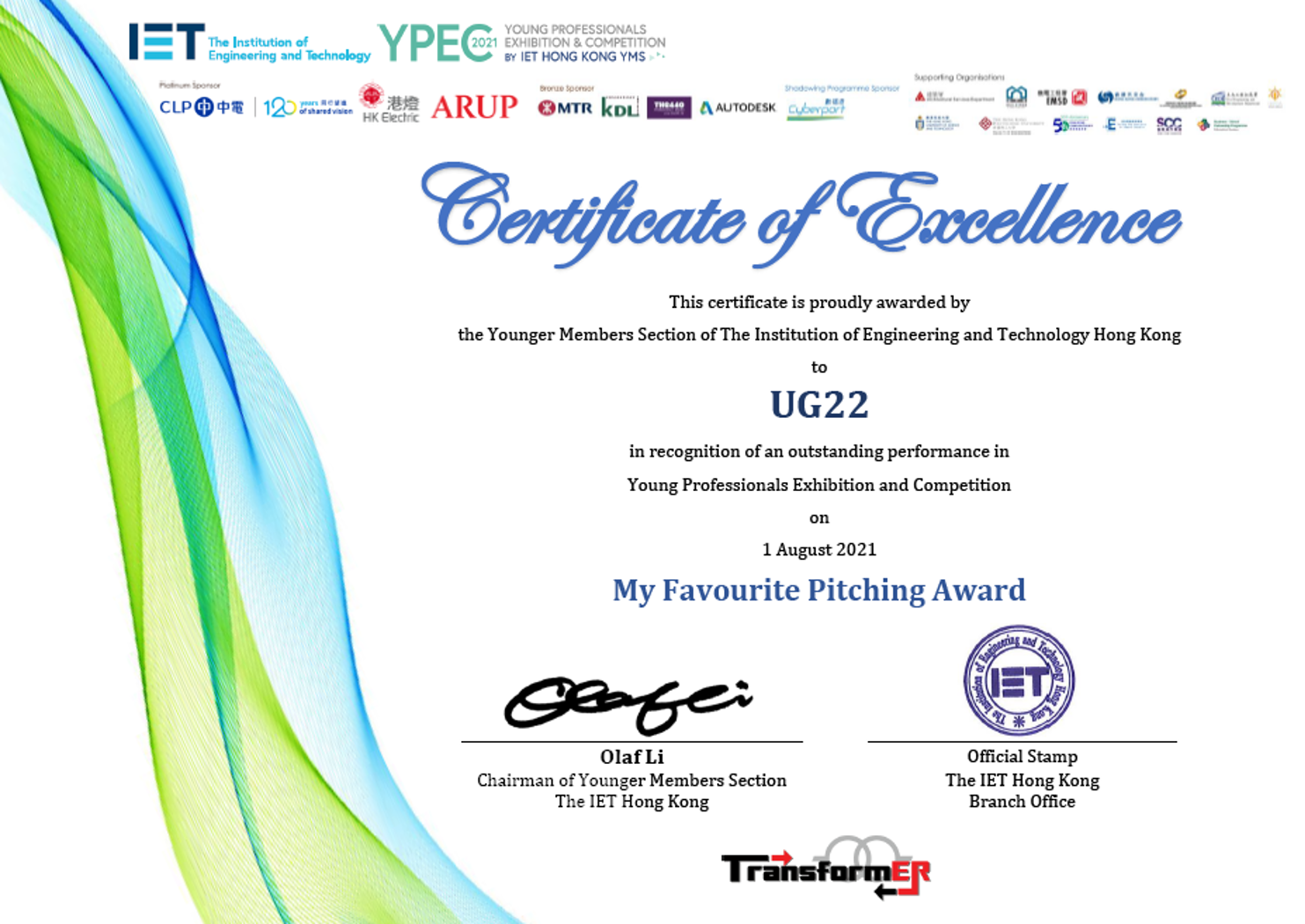 Certificate My Favourite Pitching Award