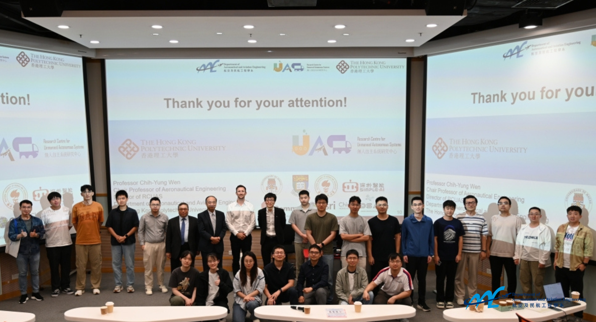 Group photo of speakers, researchers, and participants at the RCUAS workshop.