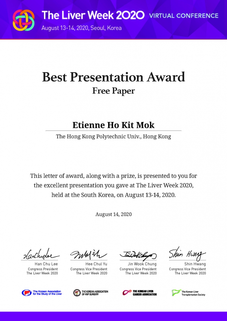 ABCT postgraduate awarded Best Presentation Award in The Liver Week 2020_1