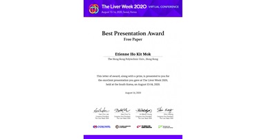 ABCT postgraduate awarded Best Presentation Award in The Liver Week 2020_1