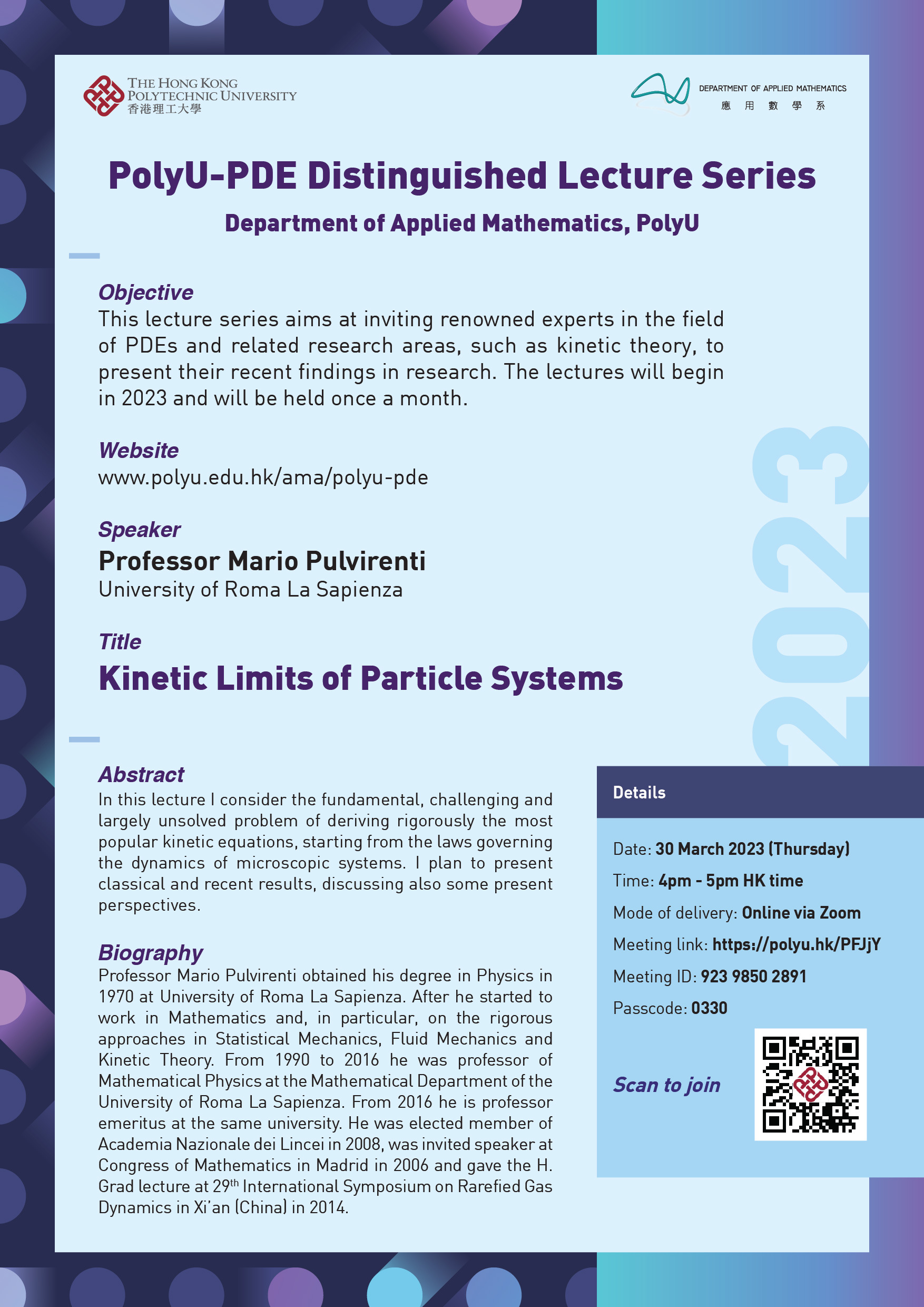 PolyU PDE DL series 2023_Prof Mario Pulvirenti_30 March_eposter