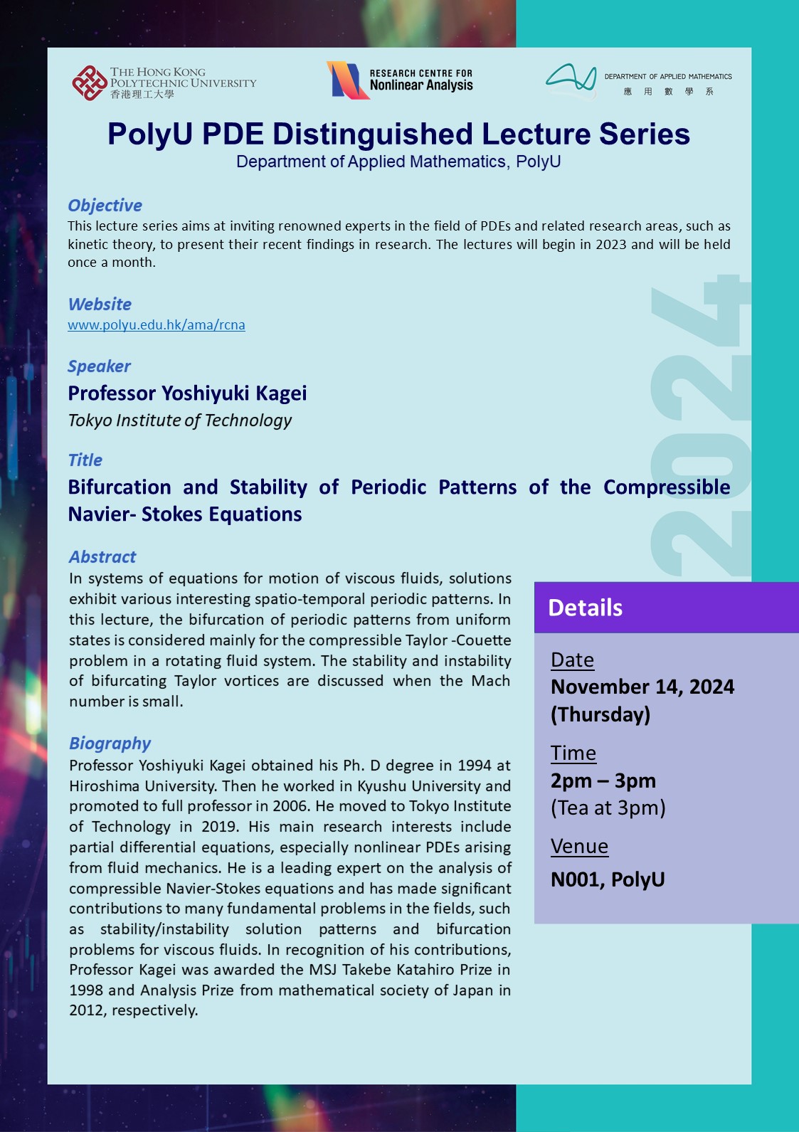 PolyU PDE DL series by Prof Yoshiyuki Kagei Nov 14 2024