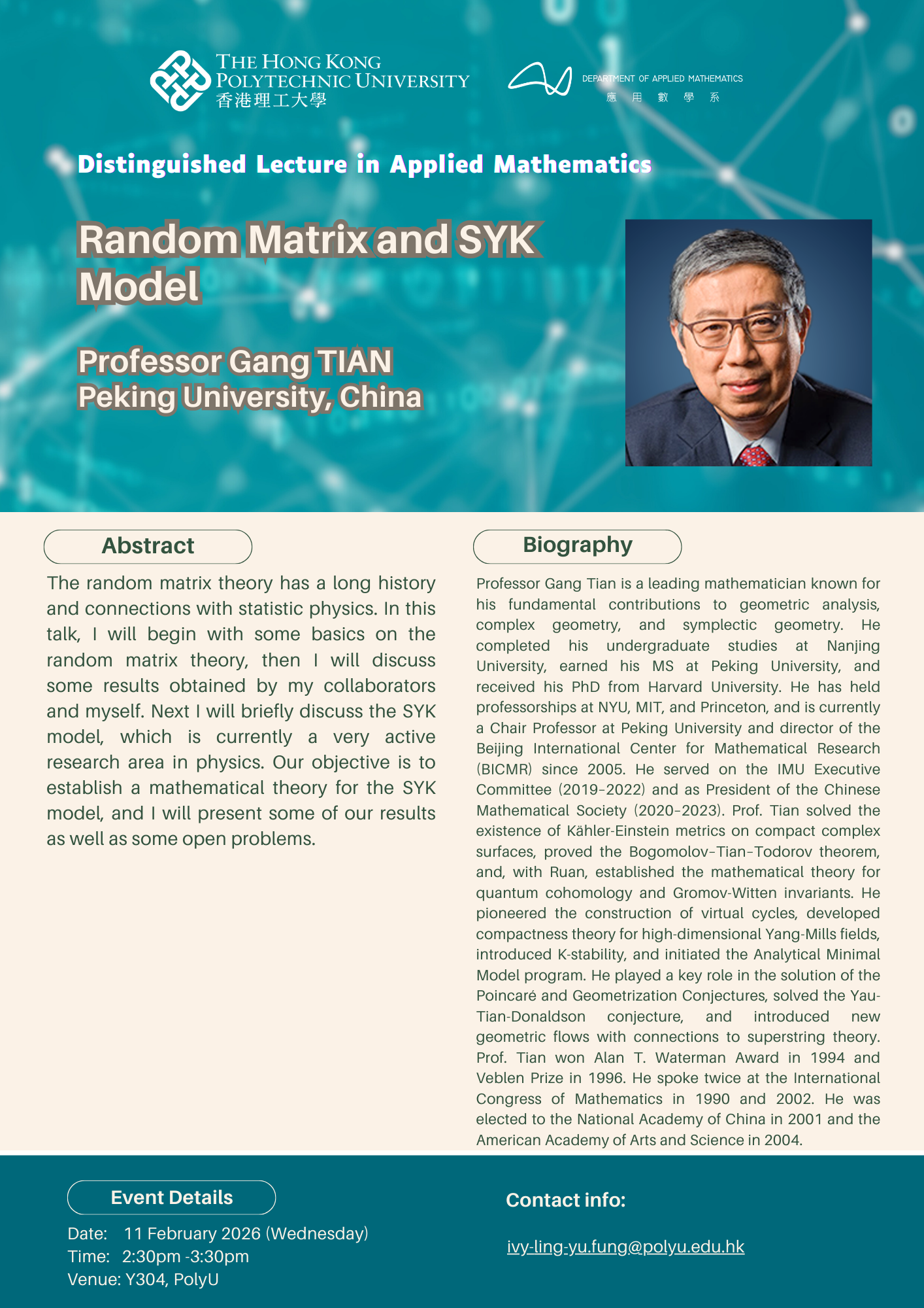 Random Matrix and SYK model | Department of Applied Mathematics