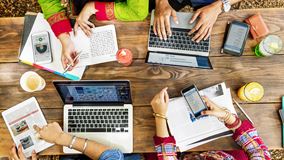top shot of 4 people working group