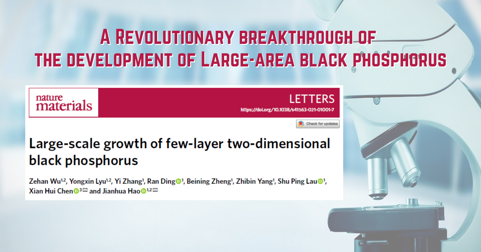 Large-scale growth of few-layer two-dimensional black phosphorus is on Nature Materials