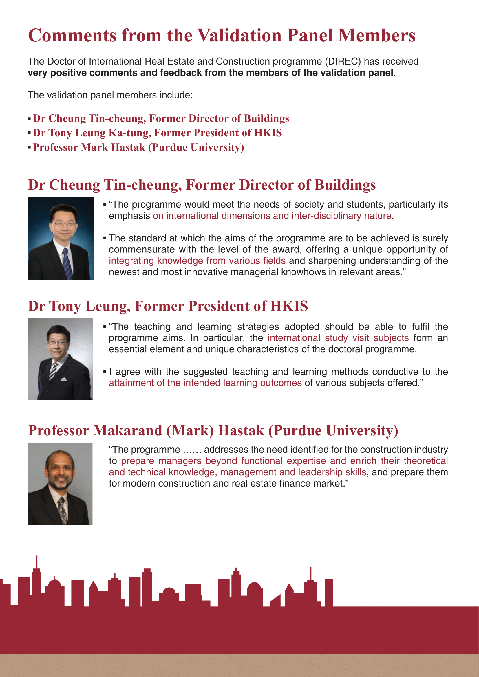 Comments from the Validation Panel Members