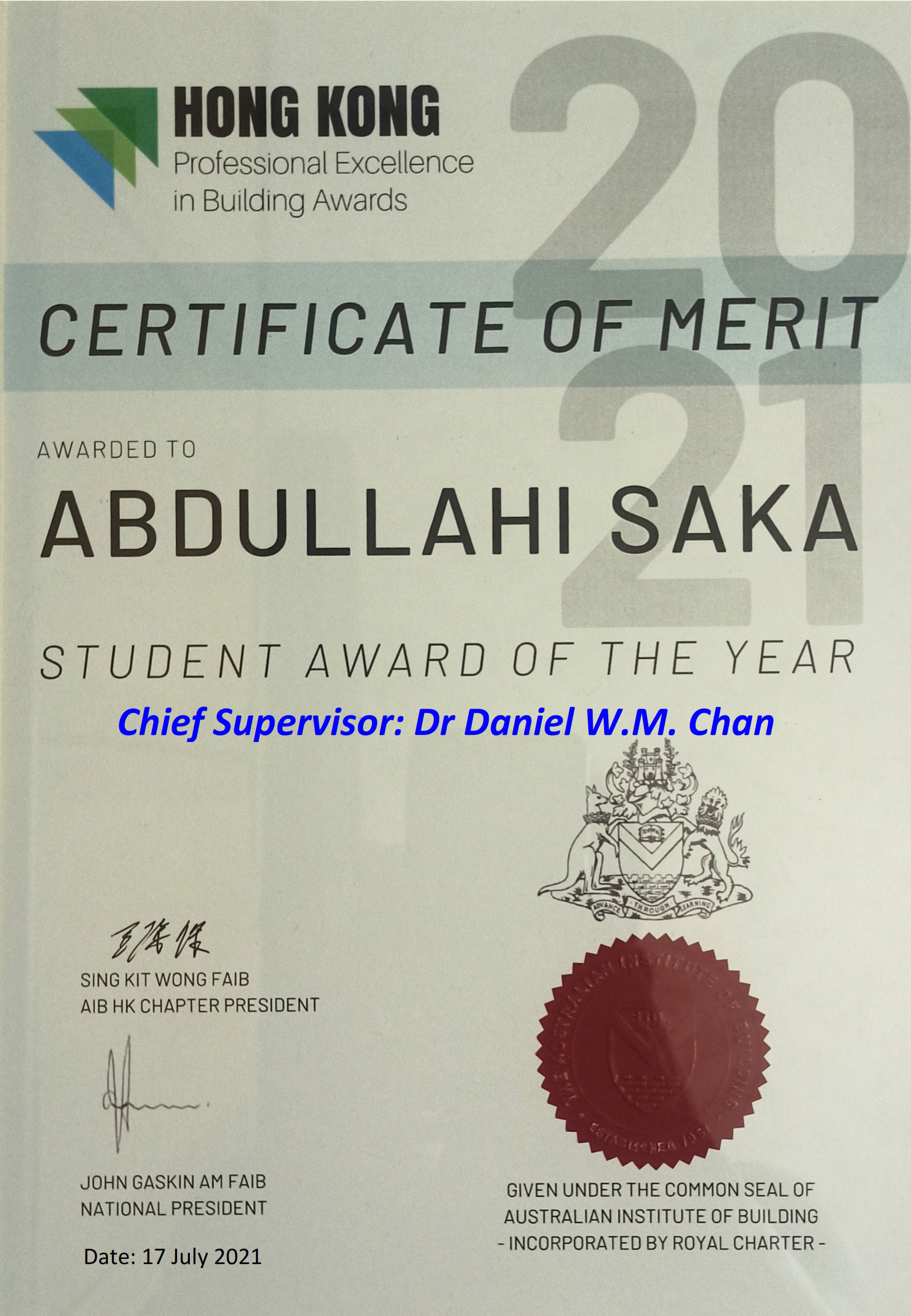 AIBHK Award Certificate 2021MeritAbdullahi Saka2