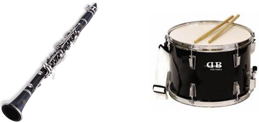 A clarinet (單簧管) and a drum (鼓)