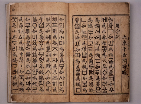 Picture of the Hunminjeongeum manuscript, including both Chinese and Hangul characters