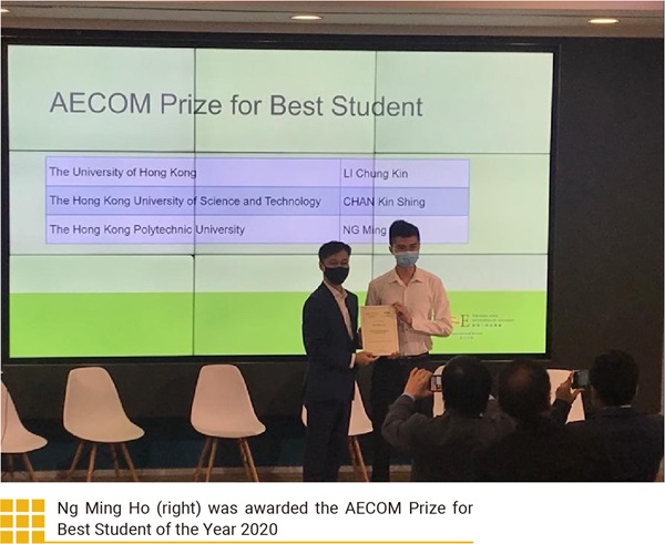 Ng Ming Ho (right) was awarded the AECOM Prize for Best Student of the Year 2020