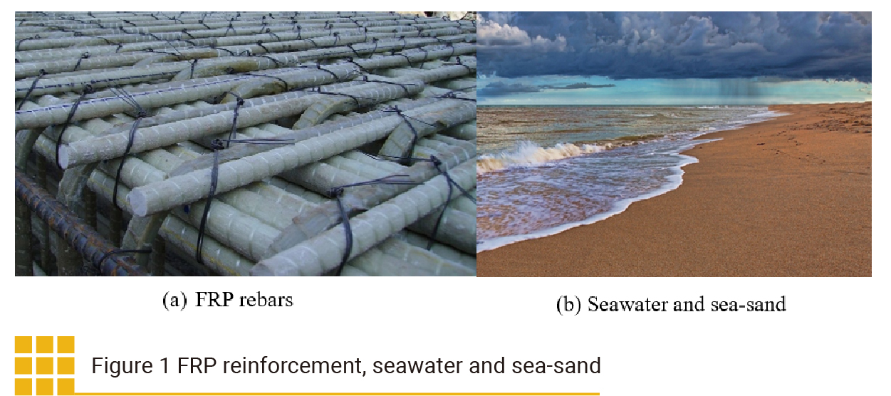 Figure 1 FRP reinforcement, seawater and sea-sand