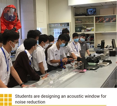 Students are designing an acoustic window for noise reduction