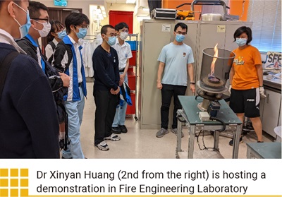 Dr Xinyan Huang (2nd from the right) is hosting a demonstration in Fire Engineering Laboratory