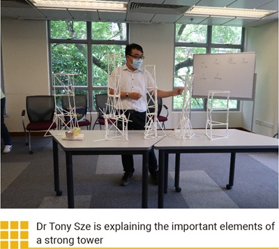 Dr Tony Sze is explaining the important elements of a strong tower 