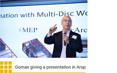 Goman giving a presentation in Arup 