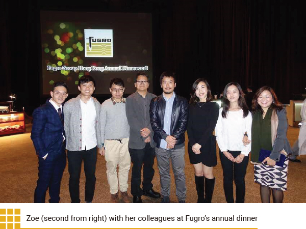 Zoe (second from right) with her colleagues at Fugro’s annual dinner