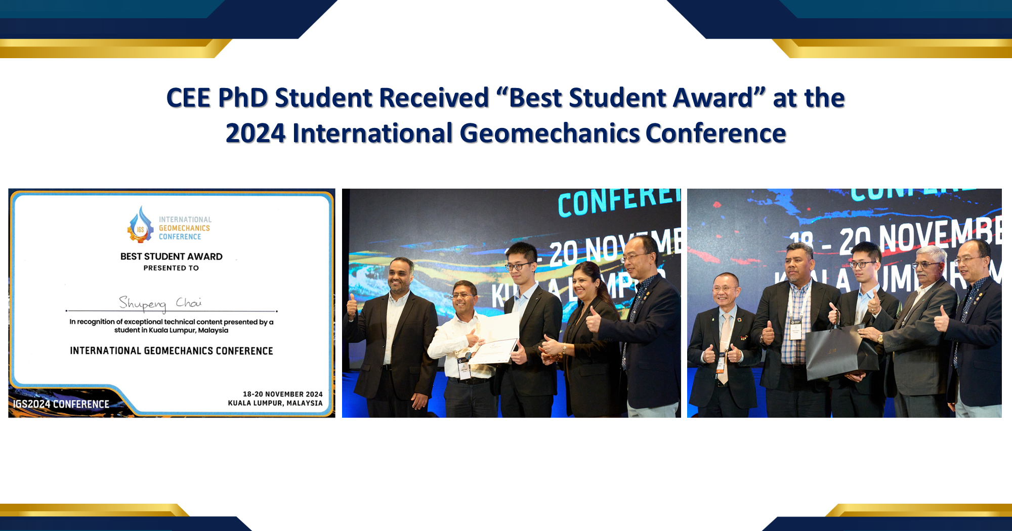 20241206CEE PhD Student Received Best Student Award at the 2024 International Geomechanics Conferenc