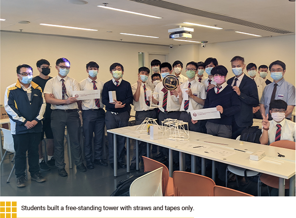 Students built a free-standing tower with straws and tapes only.