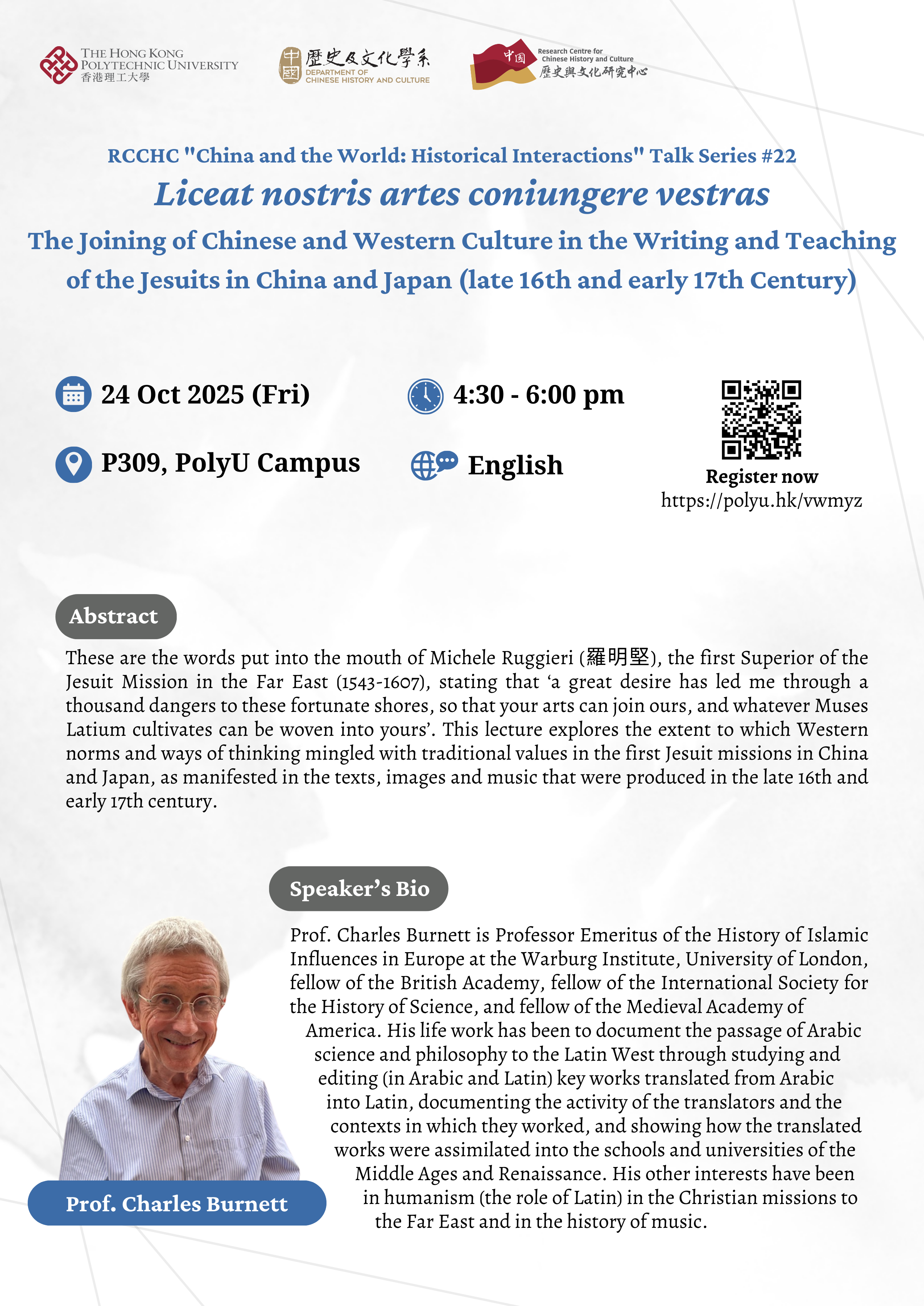 CWHI Talk series 22Prof Charles Burnett talkposter