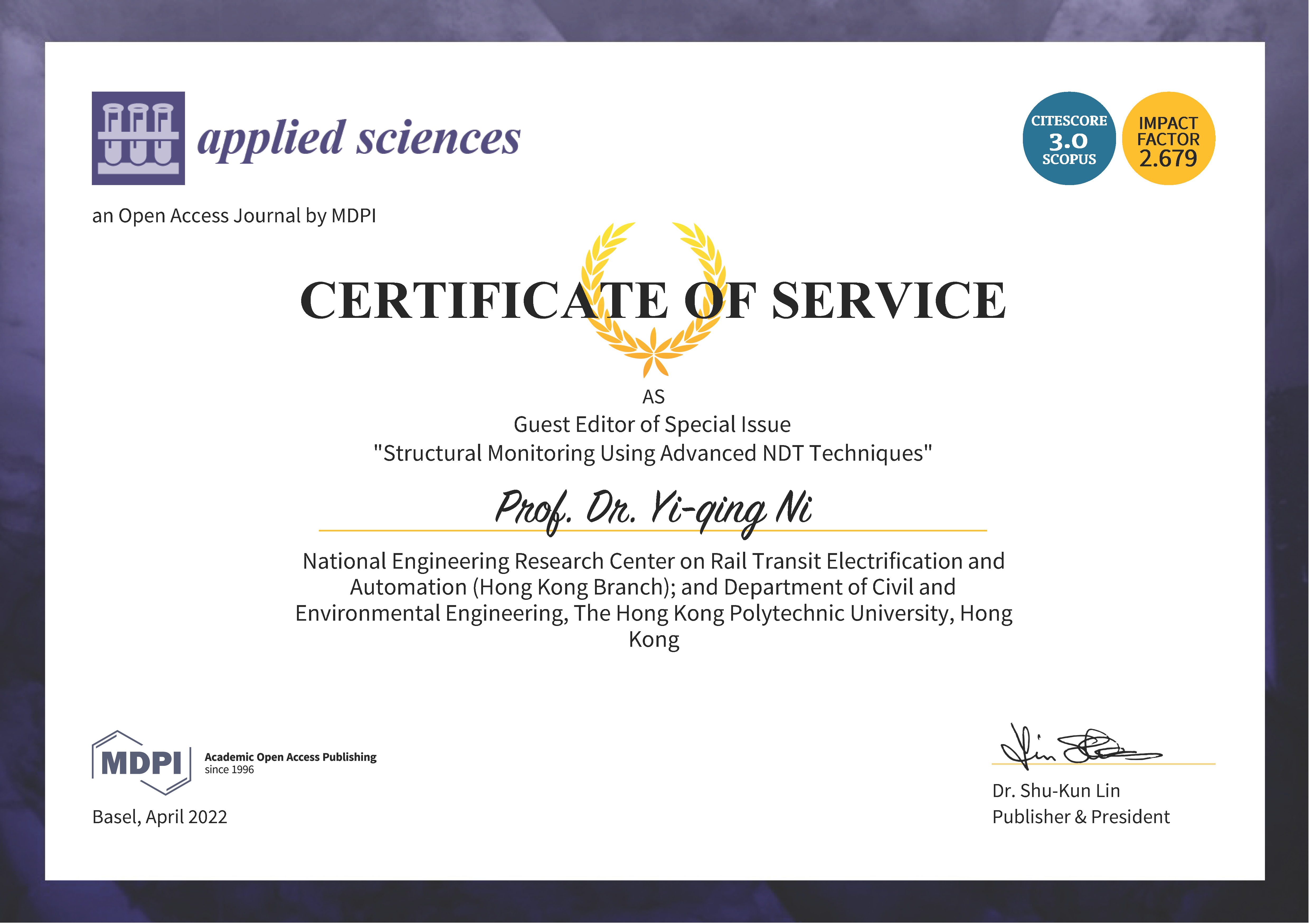 20225EditorCertificateProf Dr Yiqing Ni
