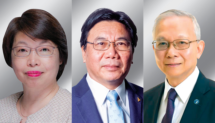 第十二届「杰出理大校友」获选者：(左起)沉施加美女士、谭祖德先生和王锐强先生。