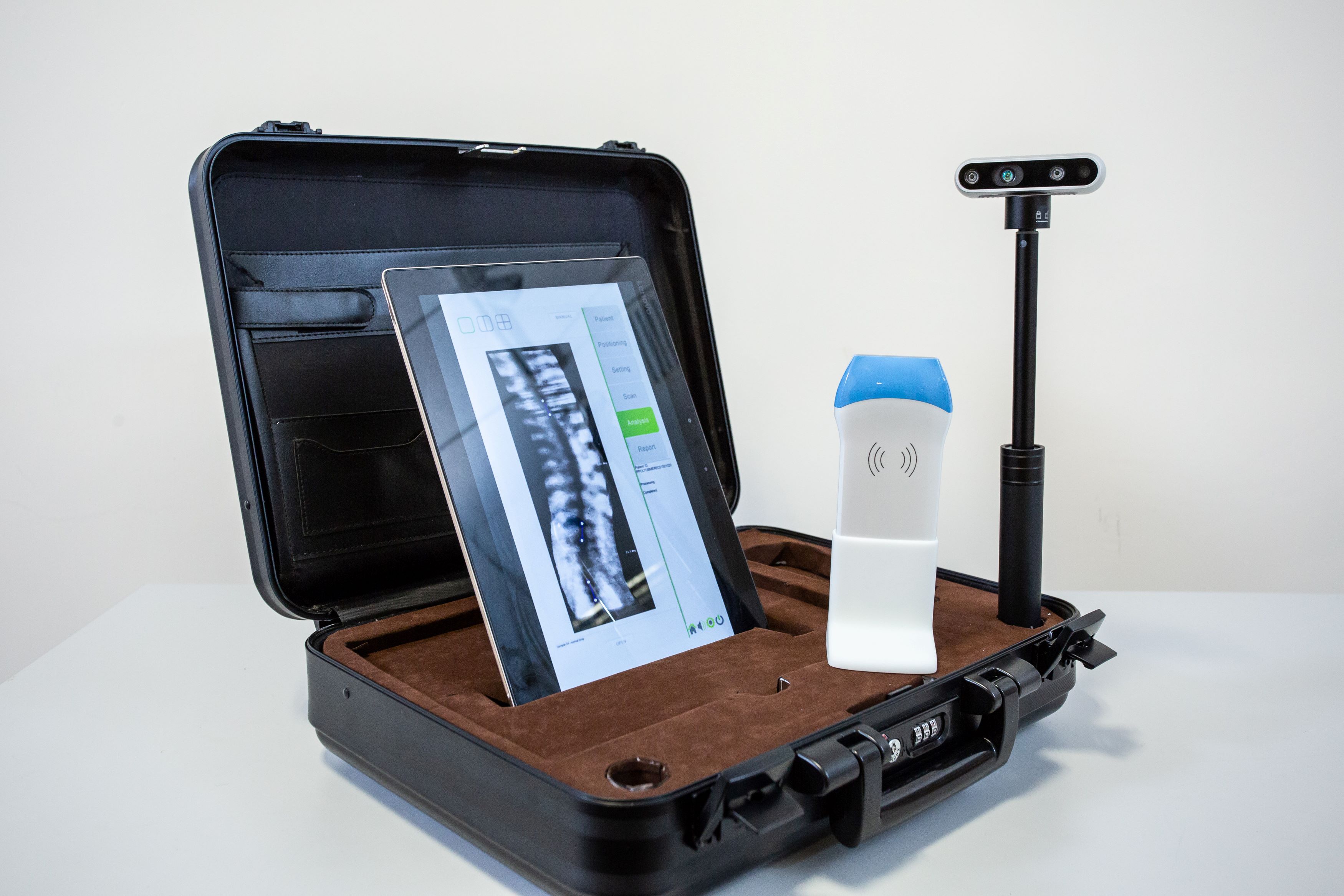 "Scolioscan Air", the first-of-its-kind palm-sized 3D ultrasound imaging system for radiation-free scoliosis assessment, can bring accurate, safe and cost-efficient mass screening to schools and anywhere in the community.