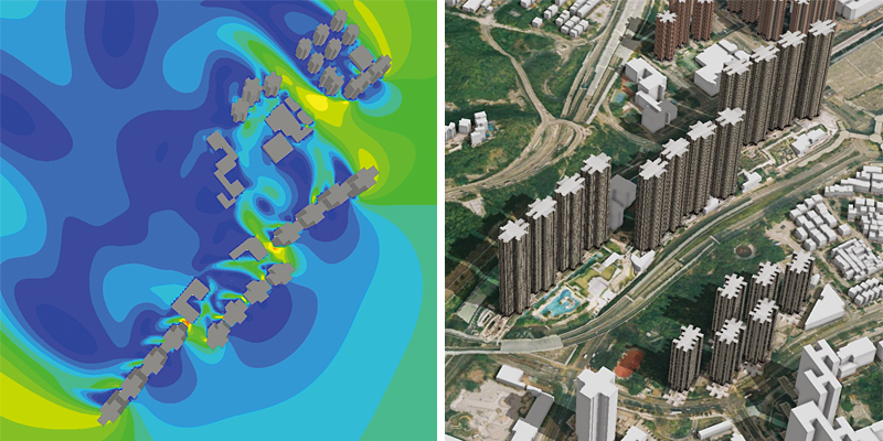 The technology is useful for analysing ventilation, visability and sunlight distribution between buildings.