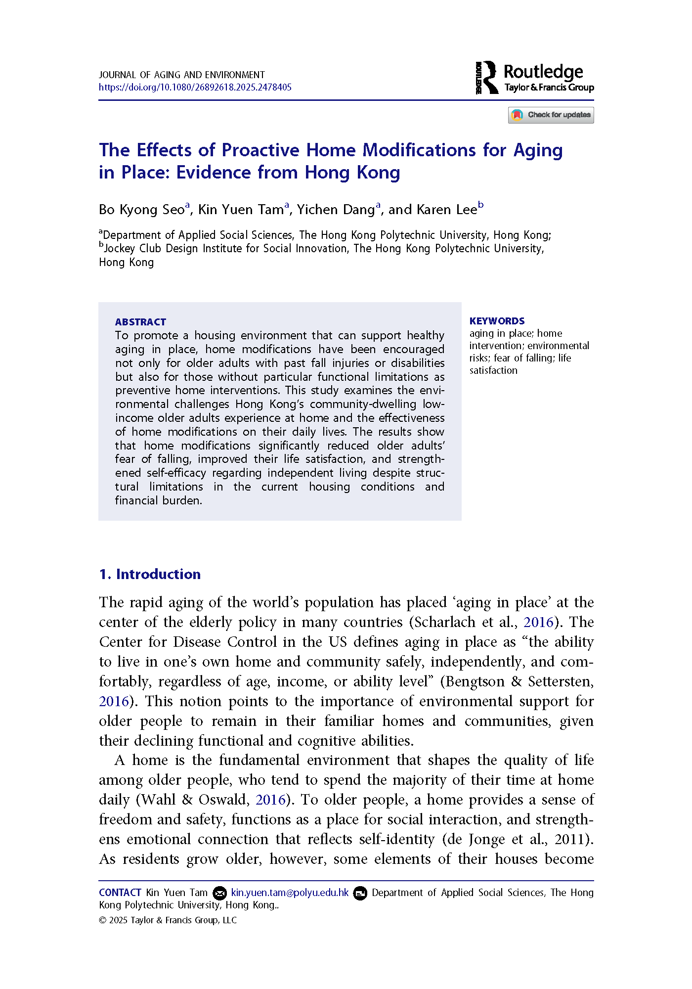 The Effects of Proactive Home Modifications for Aging in Place
