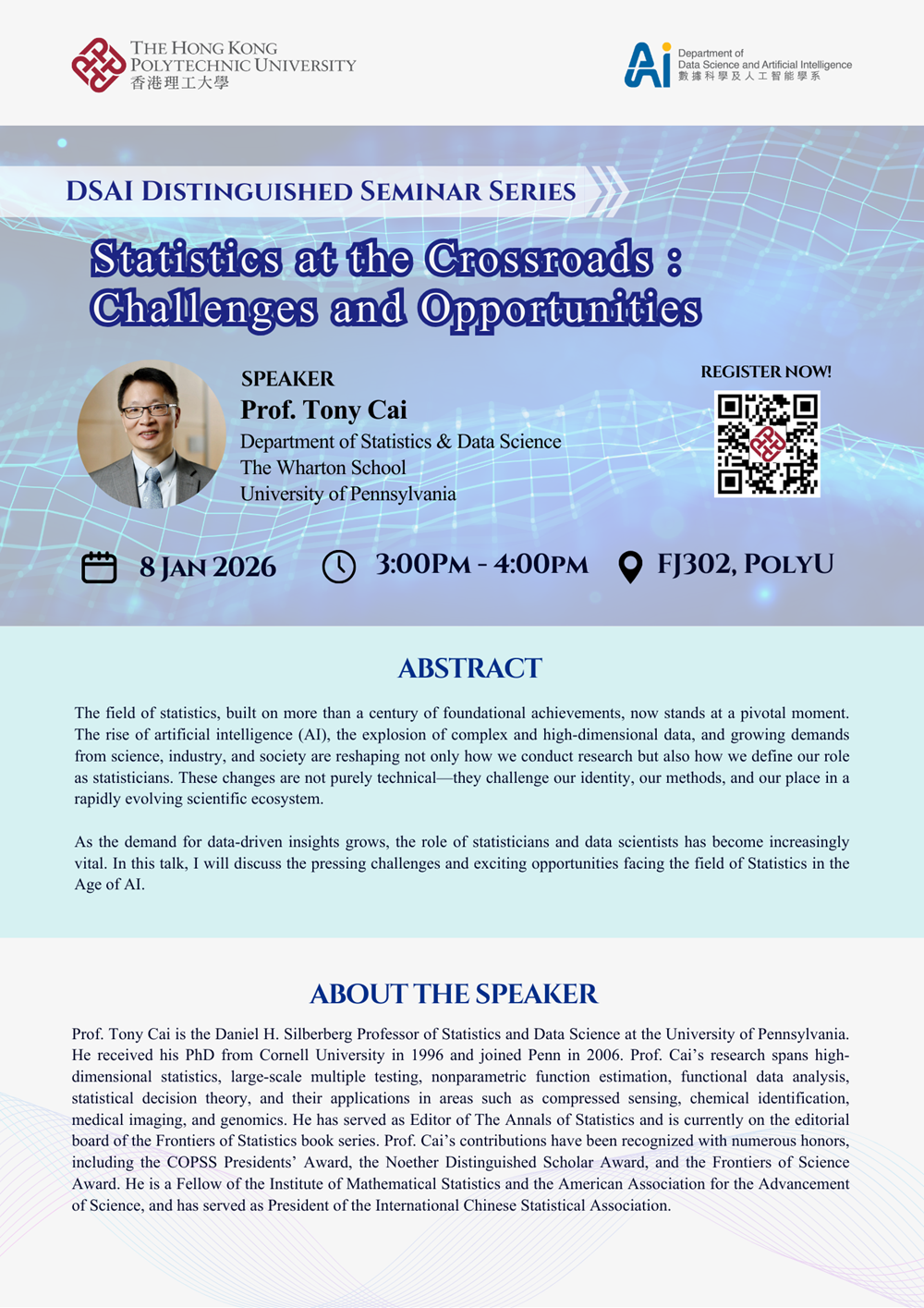 Prof Tony Cai 8 Jan 2026