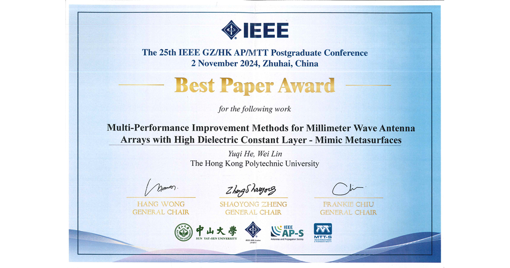 12 25th IEEE APMTT PG conference Best Paper AwardDr Wei LIN