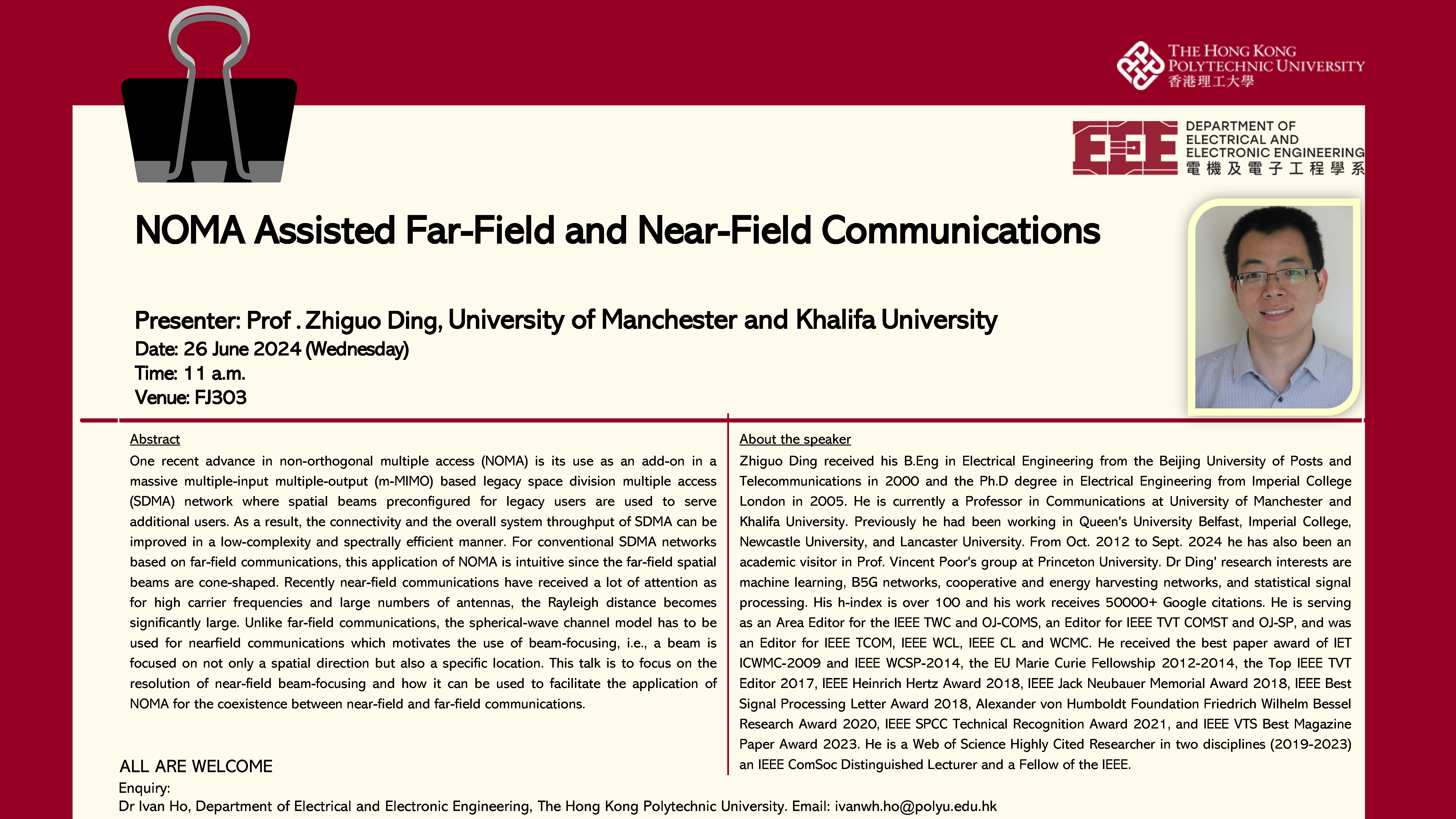 Research Seminar by Prof Zhiguo Ding