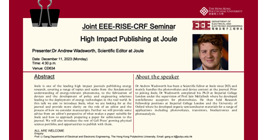 2023-12-11 Joint EEE-RISE-CRF Seminar on High Impact Publishing at Joule by Dr Andrew Wadsworth