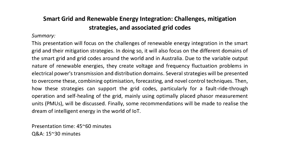 2023-11-14 Seminar on Smart Grid and Renewable Energy Integration - P1