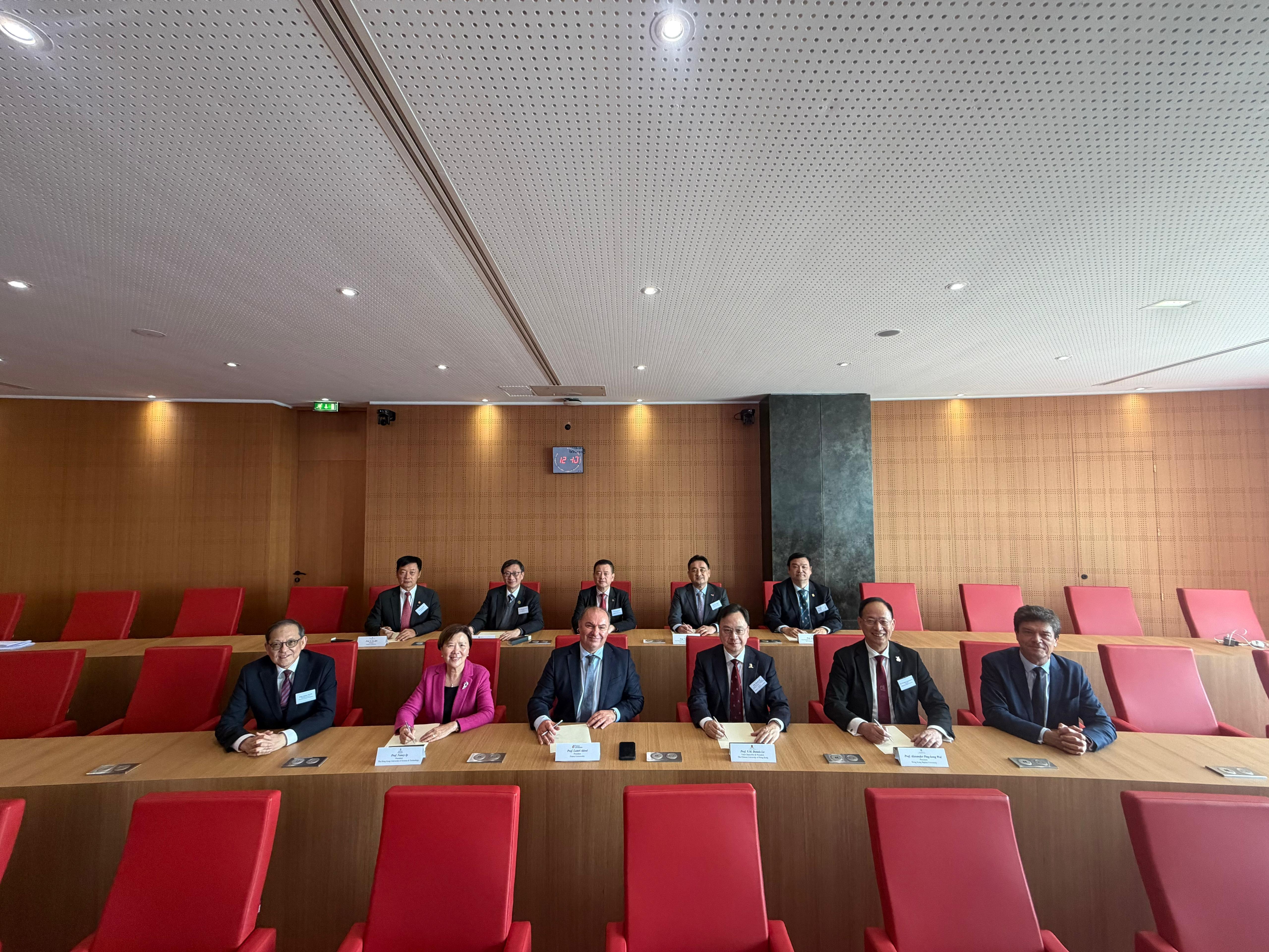 A group photo of the heads of the eight UGC-funded universities attending the inaugural France–Hong Kong Universities Forum in Paris.