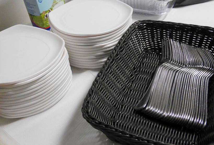 Event organizers can rent reusable tableware from caterers on campus