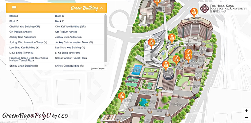 Green features and facilities are available on GreenMap@PolyU