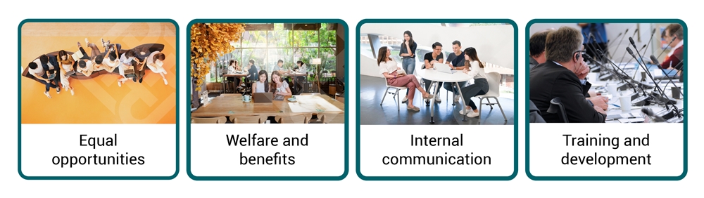 Key elements of employment practices: equal opportunities, welfare and benefits, internal communication, and training and development Key elements of employment practices: equal opportunities, welfare and benefits, internal communication, and training and development