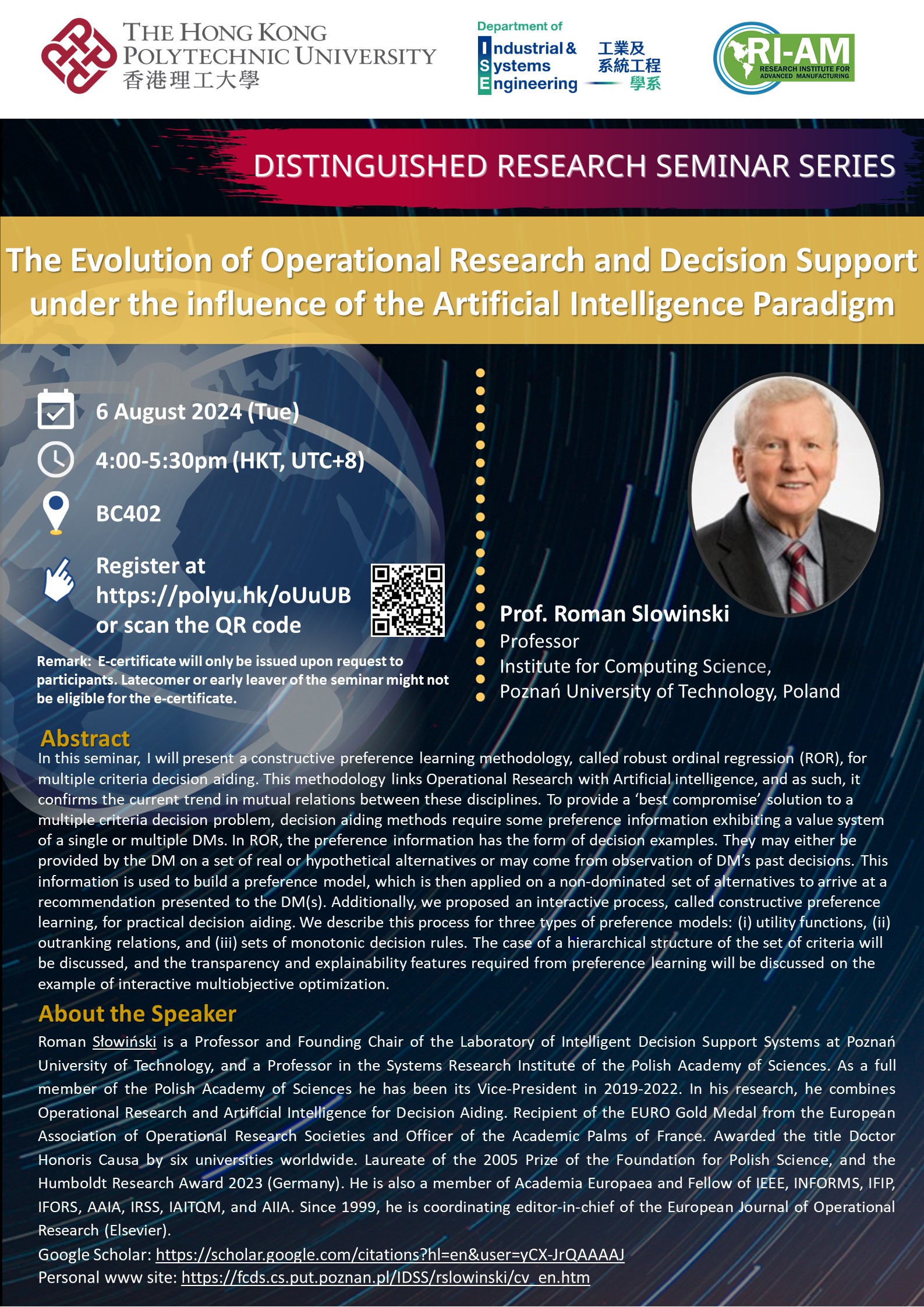 20240806Prof Roman SlowinskiISE Website Poster