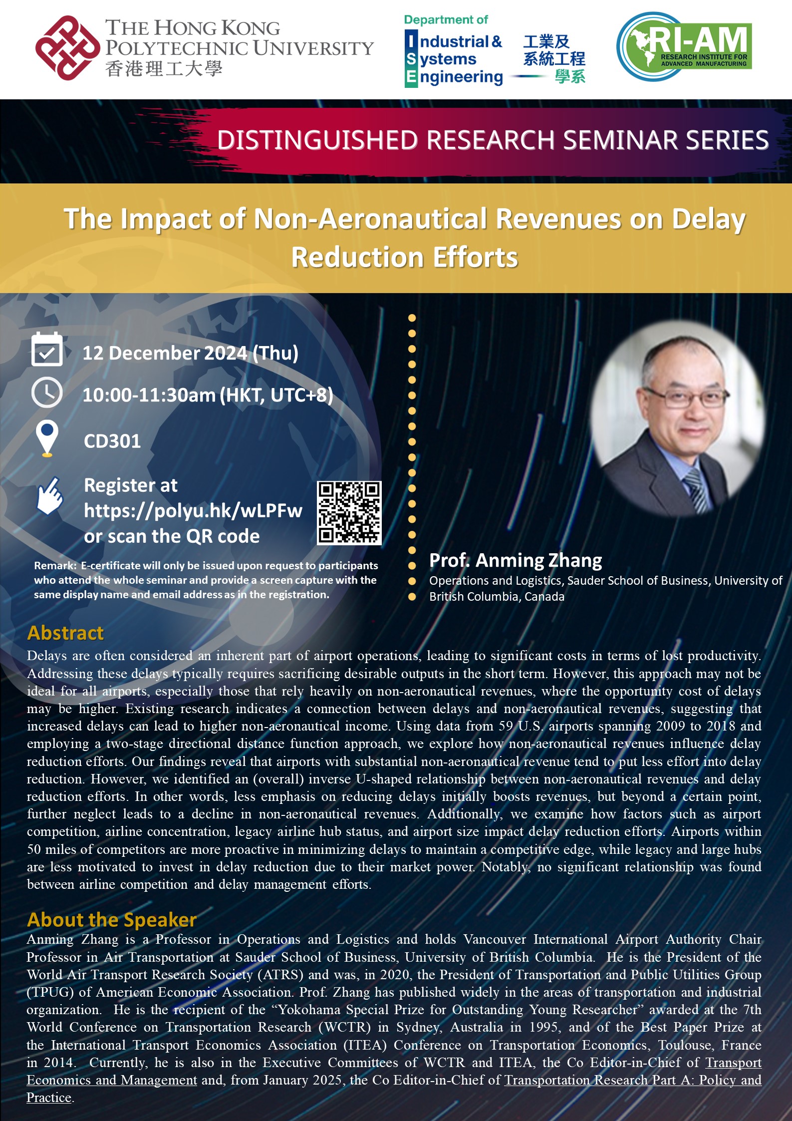 20241212Prof Anming ZhangISE Website Poster