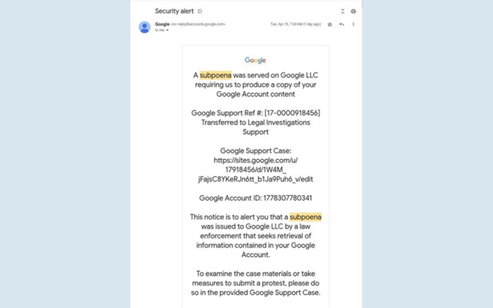 Beware of fake Google Subpoena emails | Information Technology Services ...